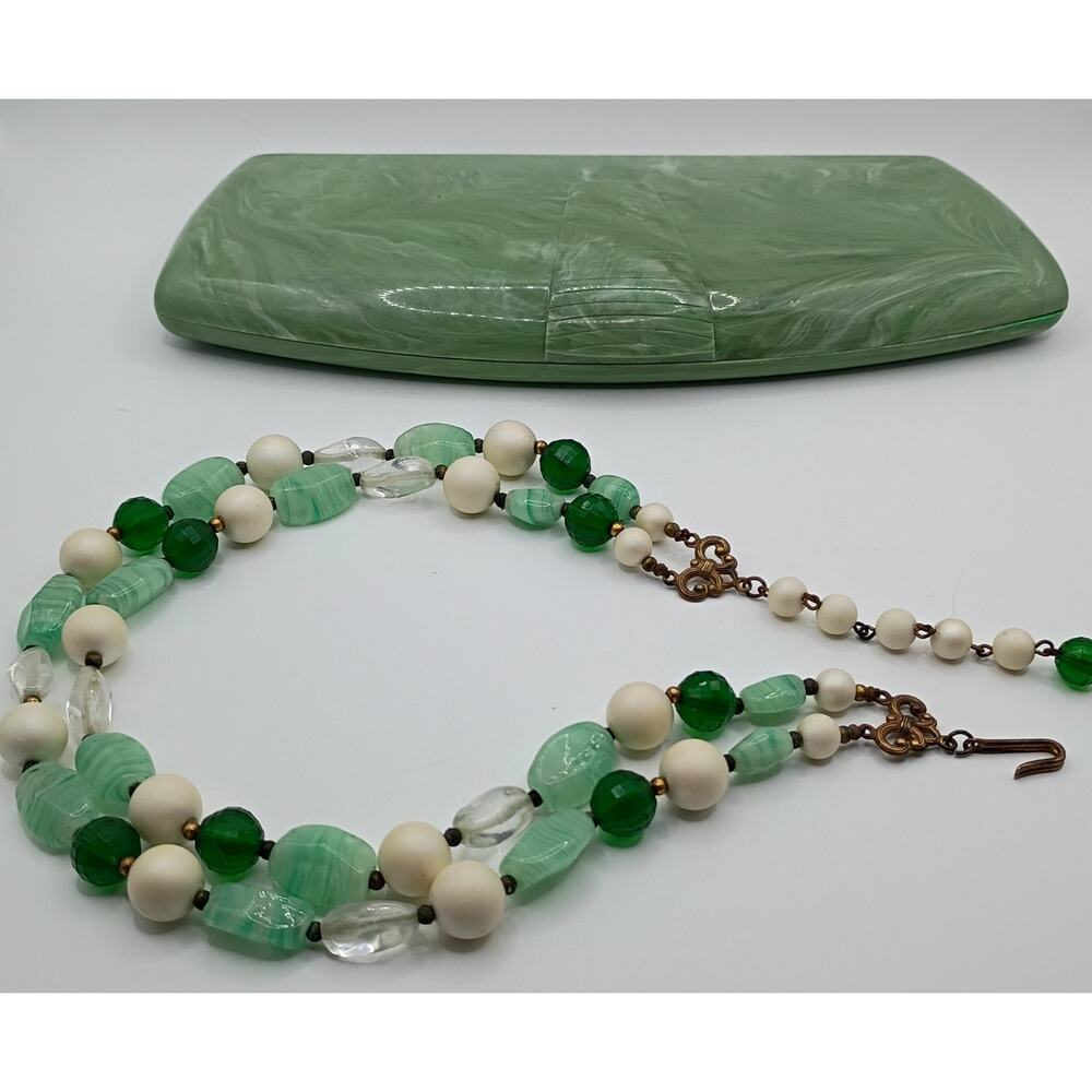 Vintage 1950s Two-Strand Art Glass Necklace with Braun-Crystal Presentation Case - Picture 8 of 9